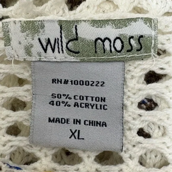 Wild Moss Cream Crochet Granny Square Flared Long Sleeve Fringe Top. | Size XL - Picture 8 of 9